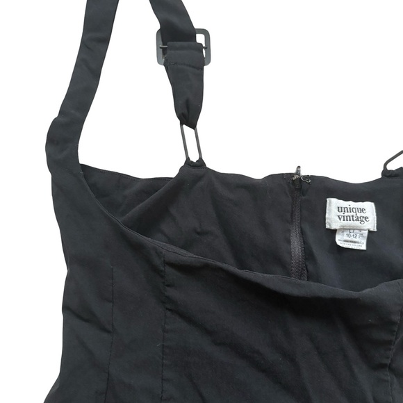 Unique Vintage Black Fitted Pencil Dress with Adjustable Straps – Size L (10–12) - Picture 3 of 13